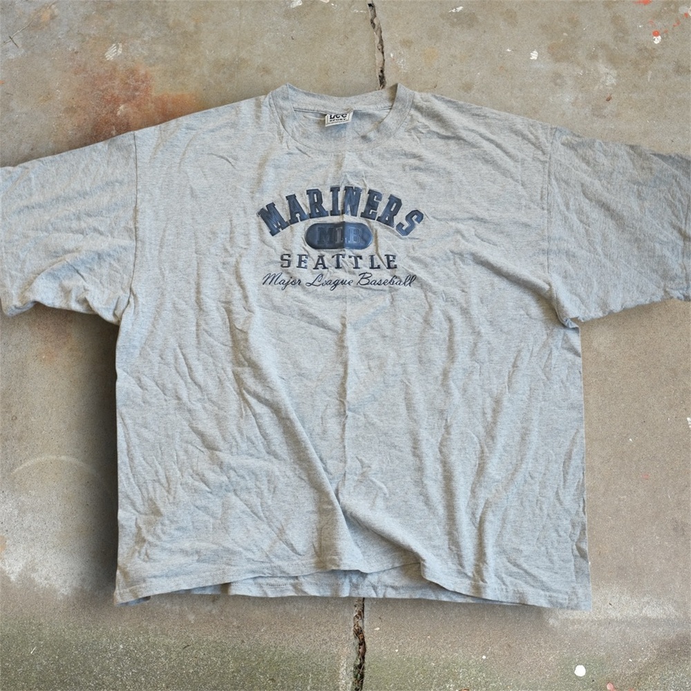 Vintage 90s Seattle Mariners MLB Puff Print Graphic T-shirt Sz XXL Gray Blue Lee
